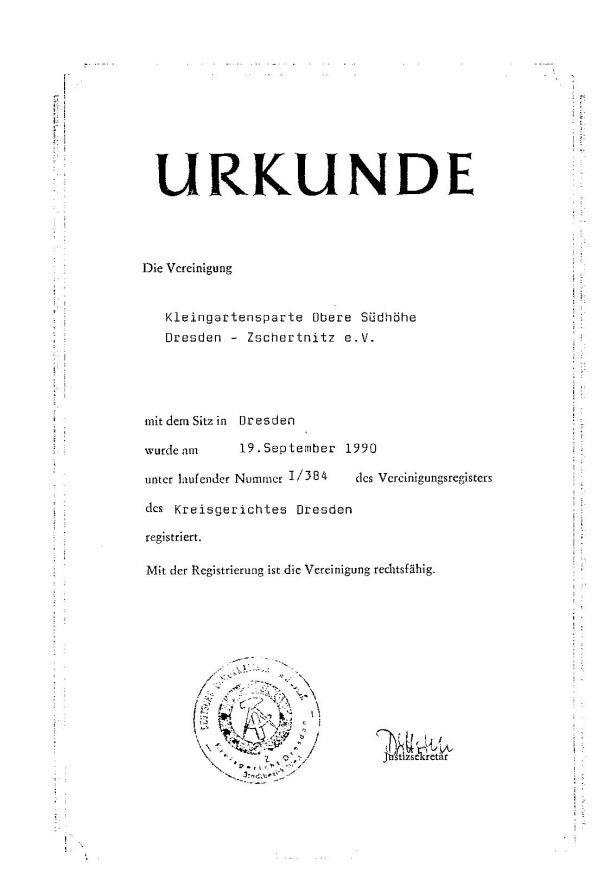 Unsere Gründungsurkunde 1989